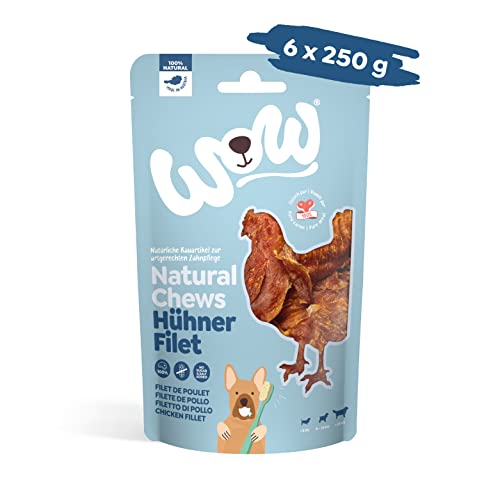 WOW Kausnacks I 100% Hühnerfilet getrocknet (6X 250g) Single-Protein Kauartikel für Hunde I Nahrungsergänzung I Zahnpflege von wow