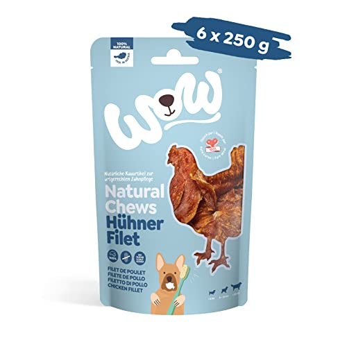 WOW Kausnacks I 100% Hühnerfilet getrocknet (6X 250g) Single-Protein Kauartikel für Hunde I Nahrungsergänzung I Zahnpflege von Wow