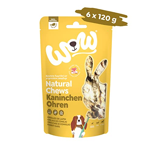 WOW Kausnacks I 100% Kaninchenohren mit Fell getrocknet (6X 120g) Single-Protein Kauartikel für Hunde I Nahrungsergänzung I Zahnpflege von wow