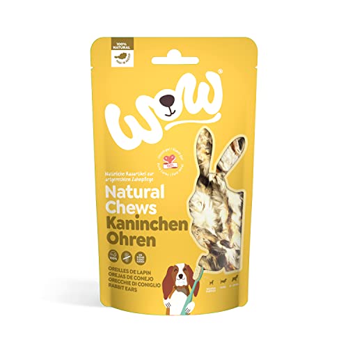 WOW Kausnacks I 100% Kaninchenohren mit Fell getrocknet I Single-Protein Kauartikel für Hunde I Nahrungsergänzung I Zahnpflege (1x 120g) von wow