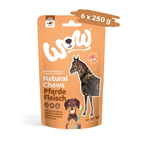 WOW Kausnacks I 100% Pferdefleisch getrocknet (6X 250g) Single-Protein Kauartikel für Hunde I Nahrungsergänzung I Zahnpflege von wow