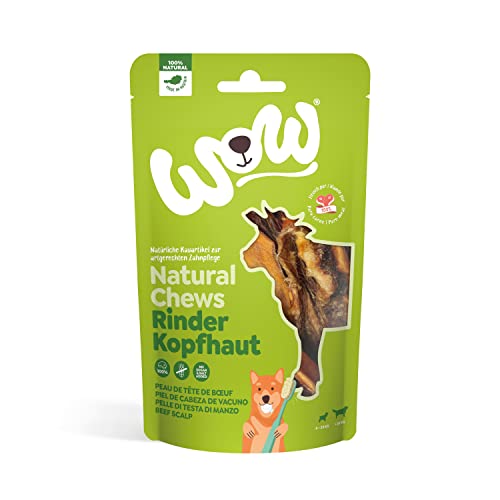 WOW Kausnacks I 100% Rinderkopfhaut getrocknet I Single-Protein Kauartikel für Hunde I Nahrungsergänzung I Zahnpflege (1x 350g) von wow