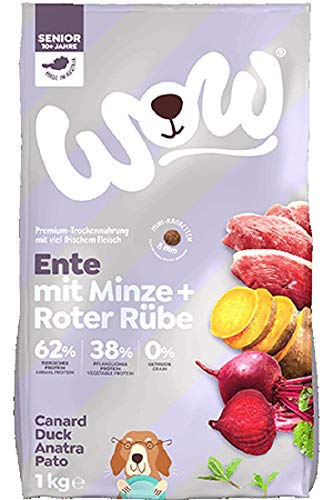 WOW Trockenfutter Senior mit Ente, 6X 1kg mit Mini Kroketten I Hundetrockenfutter für ältere Hunde Aller Rassen I Beste Qualität mit viel Fleisch, Minze & Rübe I hohe Akzeptanz & Verträglichkeit von DOG'S LOVE