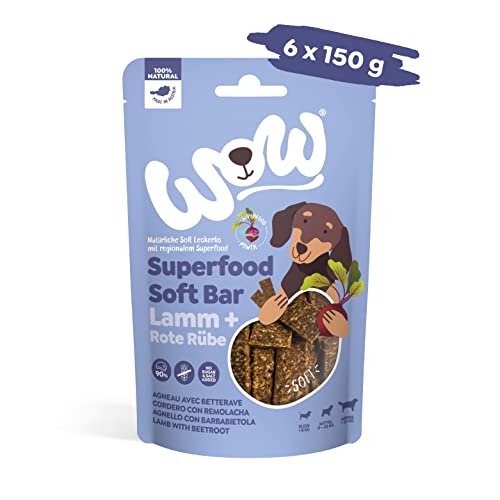 WOW Soft-Snacks I Bars Lamm I Lammfleisch mit Roter Rübe für Hunde I 100% Natur I Nahrungsergänzung I Belohnung beim Spiel & Training (6X 150g) von Wow