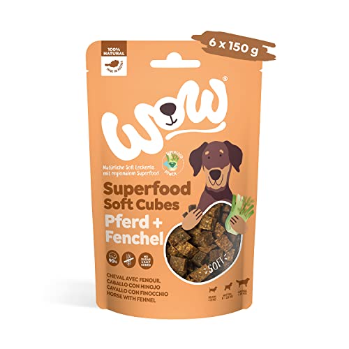 Wow Soft-Snacks I Cubes Pferd I Pferdefleisch mit Fenchel für Hunde I 100 Prozent Natur I Nahrungsergänzung I Belohnung beim Spiel & Training (6X 150g) von wow