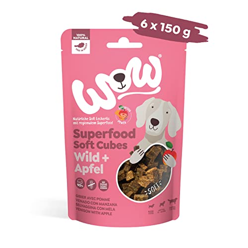 WOW Soft-Snacks I Cubes Wild I Wildfleisch mit Apfel für Hunde I 100% Natur I Nahrungsergänzung I Belohnung beim Spiel & Training (6X 150g) von Wow