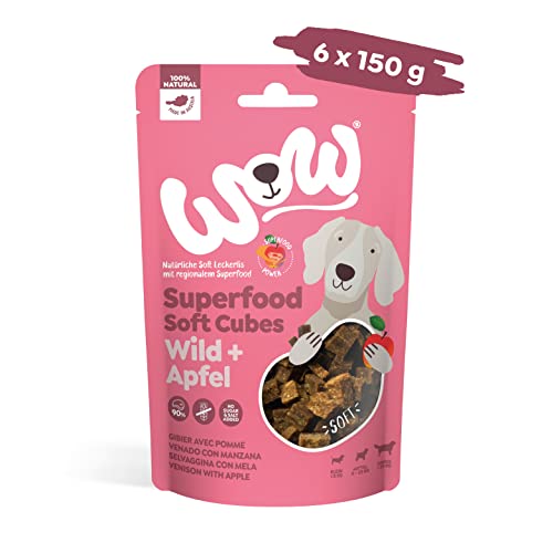 WOW Soft-Snacks I Cubes Wild I Wildfleisch mit Apfel für Hunde I 100% Natur I Nahrungsergänzung I Belohnung beim Spiel & Training (6X 150g) von wow