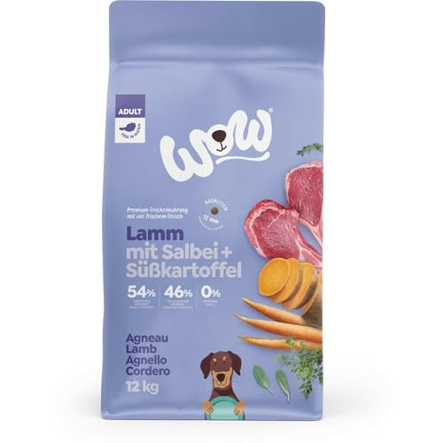 WOW Trockenfutter Adult mit Lamm, 12kg I Hundetrockenfutter für ausgewachsene Hunde Aller Rassen I Beste Qualität mit viel Fleisch & Salbei I getreidefrei & hohe Verträglichkeit von Wow