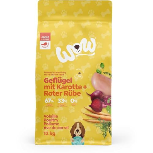 WOW Trockenfutter Junior mit Geflügel, 12kg I Hundetrockenfutter für Welpen Aller Rassen I Beste Qualität mit viel Fleisch, Karotte & roter Rübe I getreidefrei & hohe Verträglichkeit WOW Trockenfutter Junior mit Geflügel, 12kg I Hundetrockenfutter für Welpen Aller Rassen I Beste Qualität mit viel Fleisch, Karotte & roter Rübe I getreidefrei & hohe Verträglichkeit von wow