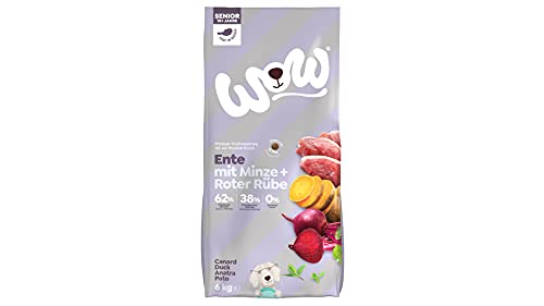 WOW Trockenfutter Senior mit Ente, 6kg I Hundetrockenfutter für ältere Hunde Aller Rassen I Beste Qualität mit viel Fleisch, Apfel & Rübe I getreidefrei & hohe Verträglichkeit von Wow
