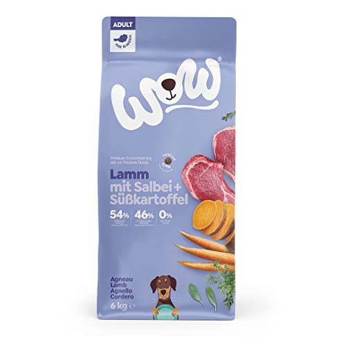 WOW Trockenfutter für Hunde getreidefrei mit Lamm, 6kg I Adult Hundetrockenfutter für ausgewachsene Hunde Aller Rassen I Beste Qualität mit viel Fleisch & Salbei I hohe Verträglichkeit von wow