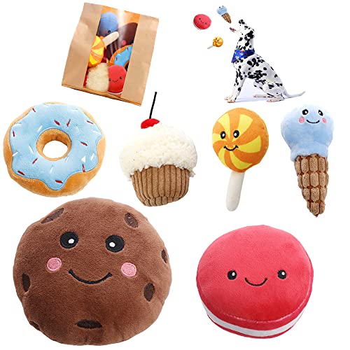 wowmolly Interaktives Plüsch-Spielzeug für Haustiere, Donut-Kuchen, Kekse, heiße Schokolade, Eis, Macaron-Paket, Hundespielzeug für kleine, mittelgroße Rassen von wowmolly