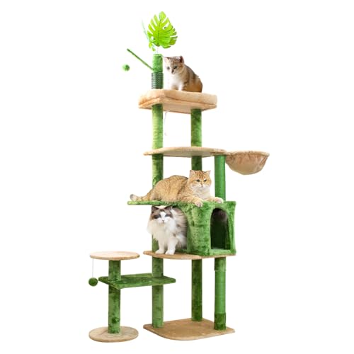 wowohpet Kratzbaum für Indoor-Katzen, Plüsch, mehrstufiges Aktivitätszentrum mit Höhlenkörben, Kratzbäumen, Grün, 198,1 cm von wowohpet
