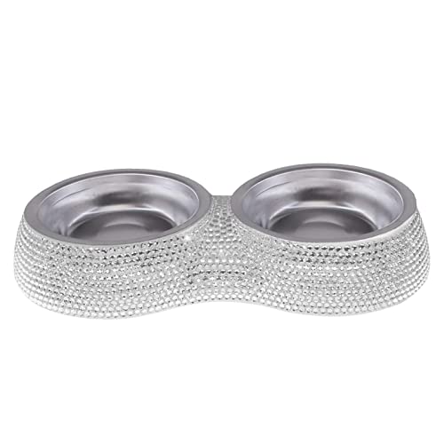 Doppelter Futternapf aus Stahl mit Basis aus Strass für Hunde, 2 Stück, Kleiner Futternapf für Haustiere und Wasserschale, Futternapf für Katzen und Hunde, 2 x 160 l von woyufen
