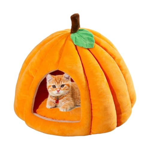 wqibq Katzenbett, halbgeschlossen, Haustierhöhle in Kürbisform, Katzenhöhle in Kürbisform, abnehmbares Katzenhaus für Halloween, für Kätzchen und wqibq Katzenbett, halbgeschlossen, Haustierhöhle in Kürbisform, Katzenhöhle in Kürbisform, abnehmbares Katzenhaus für Halloween, für Kätzchen und von wqibq