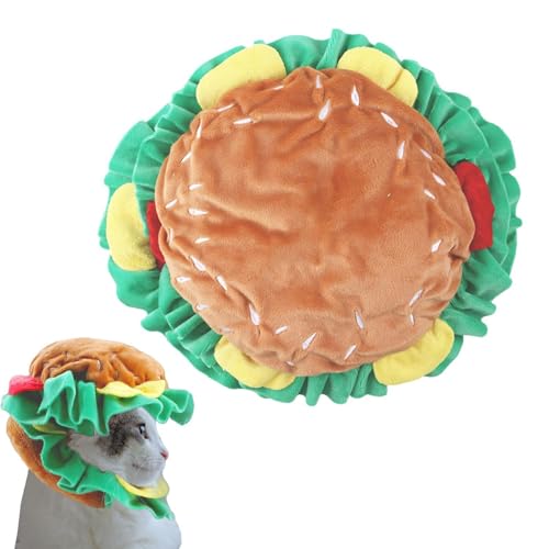 wqibq Katzenfutterhut, Katzen -Outfit -Hut - Lustiger Burger Plüschkragen - Einstellbare Halloween -Kostümzubehör, Haustiervorräte für Kätzchen Welpen von wqibq