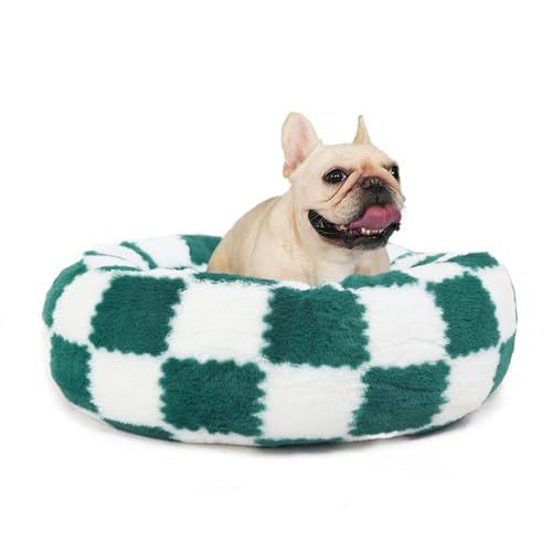Hundebett für kleine Hunde, waschbar, rund, Donut, kariert, für kleine Hunde, orthopädisches Kuschelbett, 58 cm, Grün Hundebett für kleine Hunde, waschbar, rund, Donut, kariert, für kleine Hunde, orthopädisches Kuschelbett, 58 cm, Grün von wrkfree