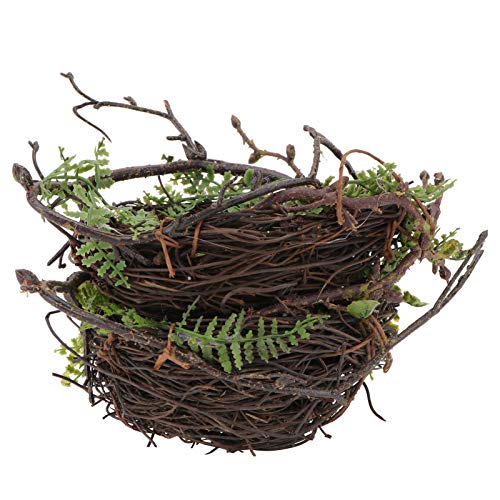 2 Stück Vogelnest-Dekoration, künstliches Weben, Rattan, Simulation, Vogelhaus, 11 cm, Moos, Gartenzubehör for Feengarten-Ornamente Schnickschnack von wrtgerht