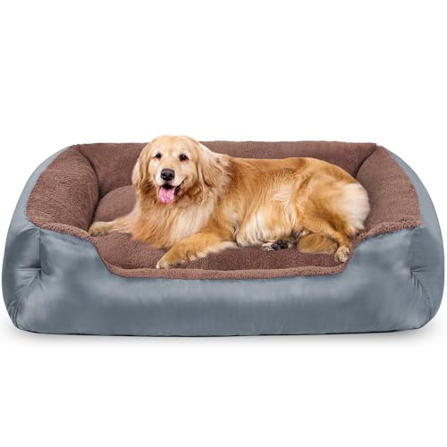 Extra großes Hundebett, orthopädisches Hundebett mit Seiten, waschbar, rechteckig, beruhigendes Haustierbett mit rutschfester Unterseite, Grau Extra großes Hundebett, orthopädisches Hundebett mit Seiten, waschbar, rechteckig, beruhigendes Haustierbett mit rutschfester Unterseite, Grau von wrturisk