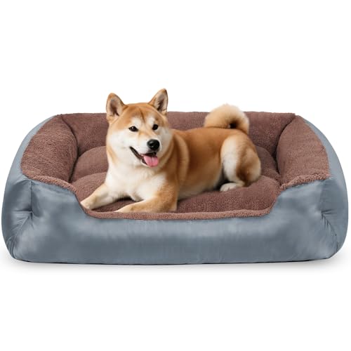 Großes Hundebett, rechteckig, beruhigendes Hundebett für große Hunde, Komfort und Weichheit, Haustier-Sofabett mit rutschfester Unterseite, maschinenwaschbar, Grau Großes Hundebett, rechteckig, beruhigendes Hundebett für große Hunde, Komfort und Weichheit, Haustier-Sofabett mit rutschfester Unterseite, maschinenwaschbar, Grau von wrturisk