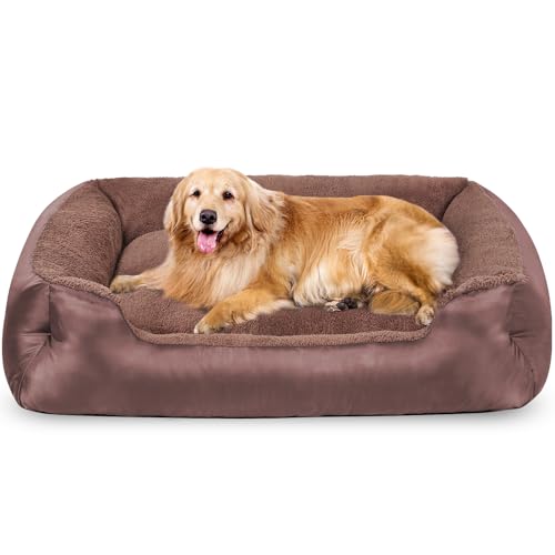 Hundebetten für große Hunde, rechteckig, waschbar, weich, beruhigend, extra groß, mit rutschfester Unterseite, Braun Hundebetten für große Hunde, rechteckig, waschbar, weich, beruhigend, extra groß, mit rutschfester Unterseite, Braun von wrturisk