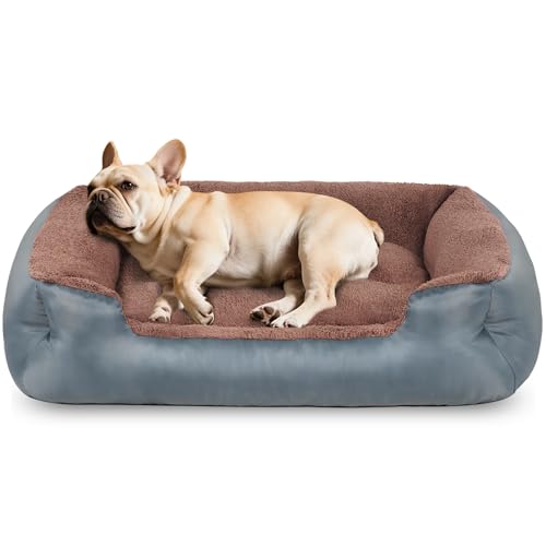Mittelgroßes Hundebett für mittelgroße Hunde, waschbar, weich und bequem, beruhigendes Hundesofabett mit erhöhten Kanten, rutschfeste Unterseite, Grau von wrturisk