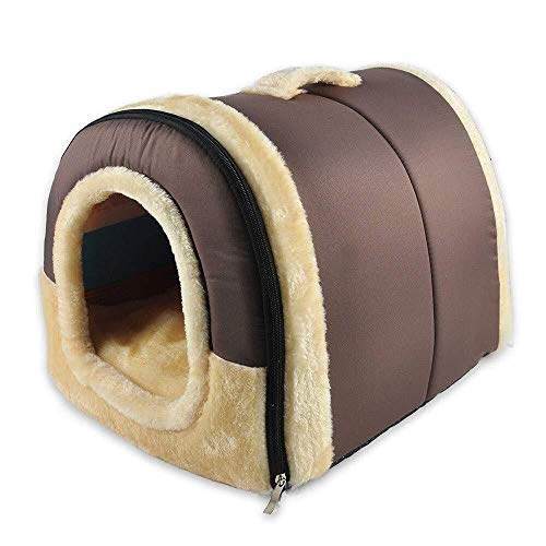 Abnehmbares und waschbares Winter-warmes kleines und mittelgroßes Hunde-Teddy-Bomei-Netz, rotes Haustier-Katzenstreu, Hundehütte, geschlossenes Hundehaus, braun, S-L (S) von wsdhswhdhsdsds