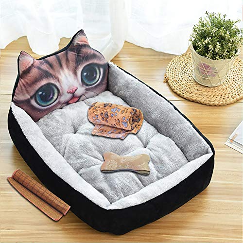 Pet Supplies Samthütte, Cartoon-Haustiernest, vier Jahreszeiten, Winter, warme Haustiermatte, Katzenstreu, Grau / Schwarz, verschiedene Größen mit Geschenken (X) von wsdhswhdhsdsds