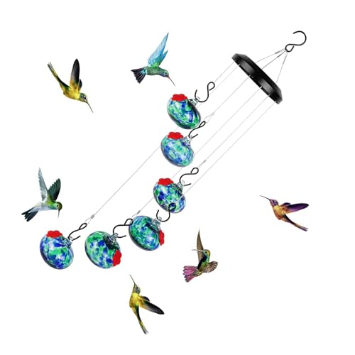 wueiooskj Kolibri Futterspender, kreative Mischung aus Windspielen und Vogelfutterspendern, aus Kunststoff für Gärten, als dekoratives Stück für Terrassen, Blau von wueiooskj