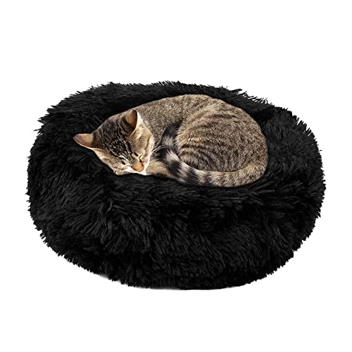 wuuhoo® Hundebett Fluffy 40cm Donut für kleine und mittelgroße Hunde - weiches Haustierbett rund, waschbares Hundekörbchen für Hund oder Katze, Flauschiger Hundekorb schwarz von wuuhoo