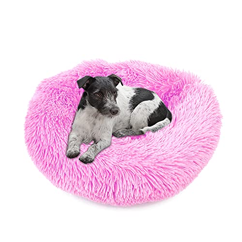wuuhoo® Hundebett Fluffy 50cm Donut für kleine und mittelgroße Hunde - weiches Haustierbett, waschbares Hundekörbchen für Hund oder Katze, Flauschiger Hundekorb Pink von wuuhoo