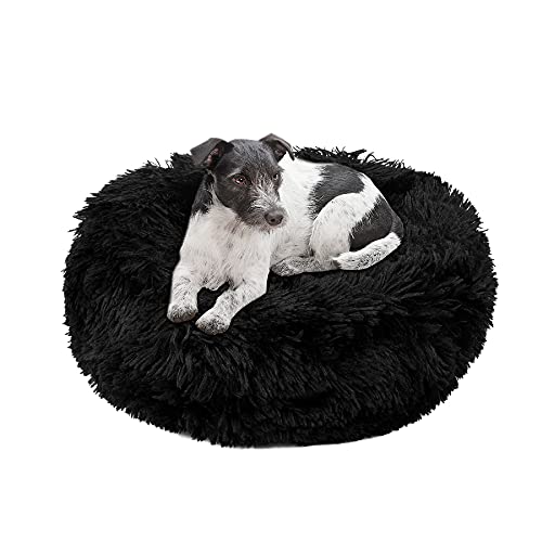 wuuhoo® Hundebett Fluffy 50cm Donut für kleine und mittelgroße Hunde - weiches Haustierbett, waschbares Hundekörbchen für Hund oder Katze, Flauschiger Hundekorb schwarz von wuuhoo