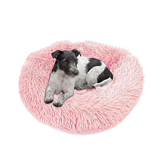 wuuhoo® Hundebett Fluffy 60cm Donut für kleine und mittelgroße Hunde - weiches Haustierbett, waschbares Hundekörbchen für Hund oder Katze, Flauschiger Hundekorb rosa von wuuhoo