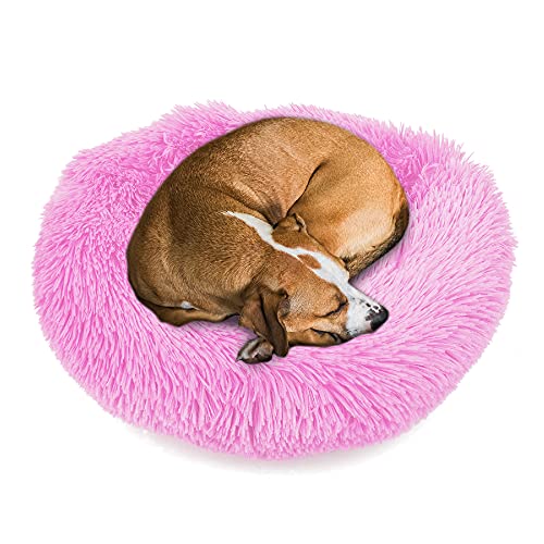 wuuhoo® Hundebett Fluffy 70cm Donut für mittelgroße Hunde - weiches Haustierbett, waschbares Hundekörbchen für Hund oder Katze, Flauschiger Hundekorb Pink von wuuhoo