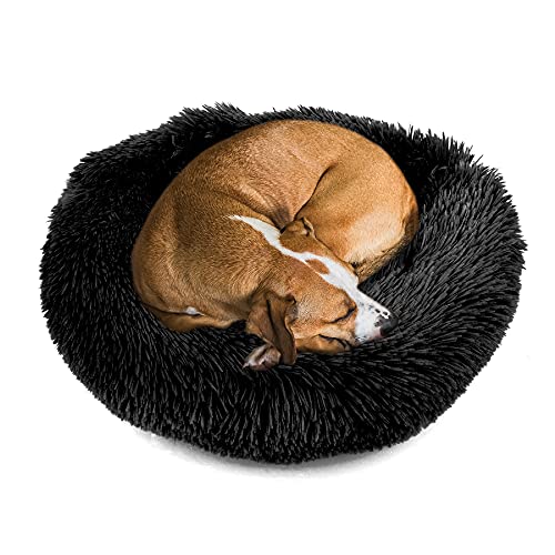 wuuhoo® Hundebett Fluffy 70cm Donut für mittelgroße Hunde - weiches Haustierbett, waschbares Hundekörbchen für Hund oder Katze, Flauschiger Hundekorb schwarz von wuuhoo