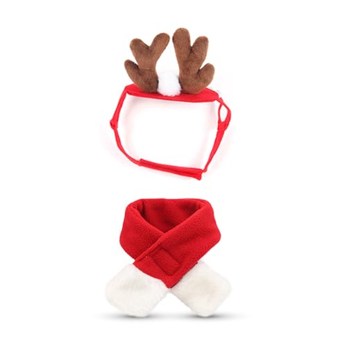 xbiez Hunde Weihnachtsoutfit Geweih Stirnband Und Schal Set Lustiges Kostüm Feiertagsparty Für Festlichkeiten Haustier Weihnachtsoutfits Weihnachtskostüm Für Kleine Hunde von xbiez