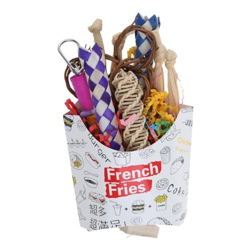 xbiez Papageienspielzeug, Vogelkäfig-Spielzeug, Rattan-Spielzeug, mehrfarbiger Holzblock, Kauspielzeug für große Vögel, Vogelkäfig-Zubehör xbiez Papageienspielzeug, Vogelkäfig-Spielzeug, Rattan-Spielzeug, mehrfarbiger Holzblock, Kauspielzeug für große Vögel, Vogelkäfig-Zubehör von xbiez