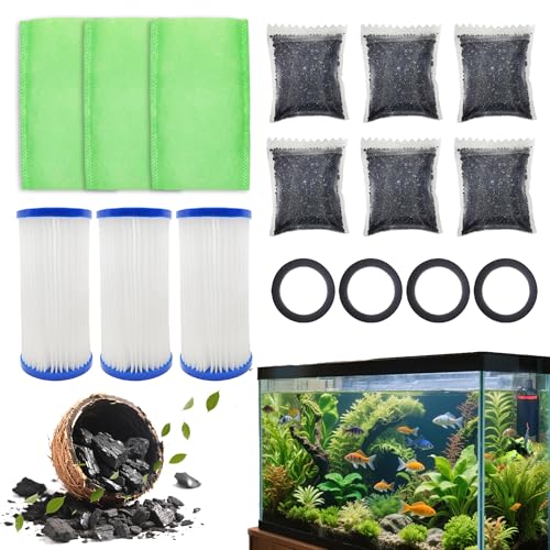 xcivi Zubehör für Magnum Innenkanisterfilter, 6 x Aquarium-Kohle, 3 x Innenkanisterfilter, 4 x Moosgummidichtung, 3 x Mikron-Kartuschenersatz von xcivi