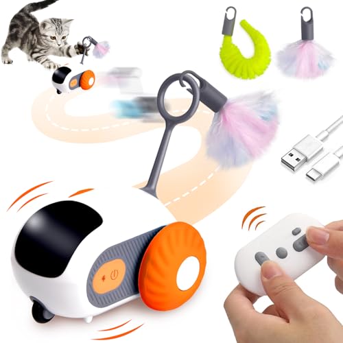 Katzenspielzeug Selbstbeschäftigung, Interaktives Katzenspielzeug, Katzenspielzeug Ferngesteuert, 2 Modi Katzenspielzeug Intelligenz Ferngesteuert, Elektrisch Katzen Spielzeug USB Aufladbar, Orange von xinrongda