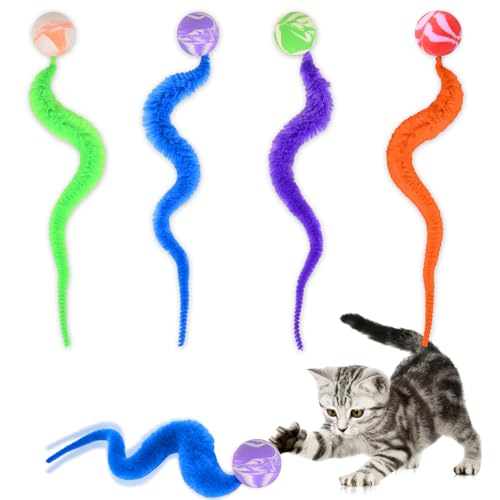 xinrongda 4 Stück Wiggly Ball Wackelball für Katzen, Lustiges Katzenspielzeug Ball, Katzenball Werfen, Indoor-Kratzer Unterhaltsames Haustier Spielzeug Hüpfball Wurmkatzenspielzeug von xinrongda