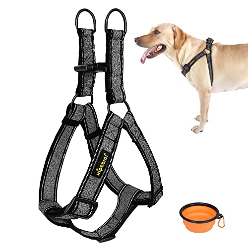 Xipebros Hundegeschirr, kein Ziehen, Hundegeschirr mit reflektierenden Verstellbaren, verhindert, dass Haustiere auf Spaziergängen ziehen und ersticken, Hundegeschirr für S/M/L (schwarz, XL) von xipebros
