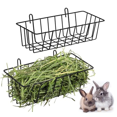 2 Heuraufe Metall Heu Futterspender Hängende Heuraufe Bunny Heu Halter Meerschweinchen Heu Futterstation Heu Futterstation Hay Feeder Rack Bunny Cage Racks (Schwarz) von xitoio