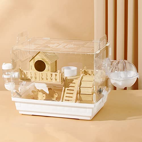 xixi-Home Hamsterkäfig, syrischer Hamster, Zwerghamster, Käfig aus Acryl, transparent, für Kleintiere, mit allem Massivholz-Zubehör, für Meerschweinchen, Mäuse, Versteck, 35 x 26 x 28 cm (Weiß B) von xixi-home