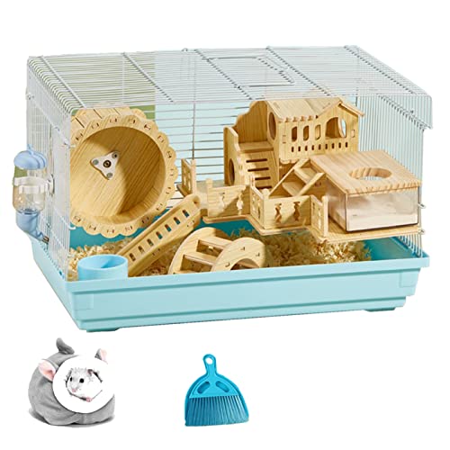 xixi-Home Hamsterkäfig mit 2 Etagen, syrischer Hamster, Zwerghamster, Kleintierkäfig, Lebensraum mit Griff, Zubehör, leicht zu reinigen, großer Haustierkäfig für Mäuse, Ratten46 x 30 cm (Blau 2) von xixi-home