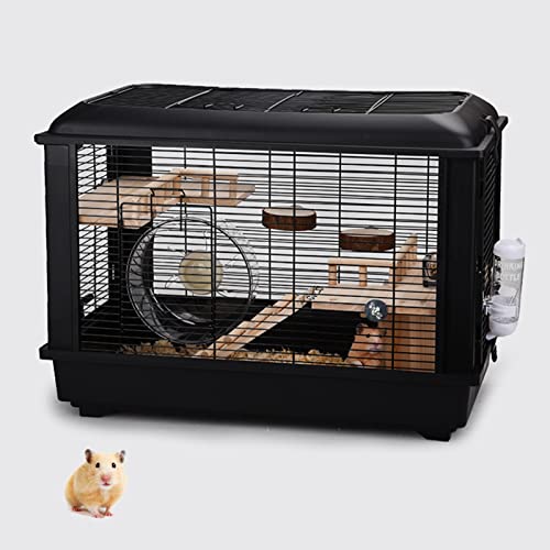 xixi-home Große Hamsterkäfige, 2-stöckiger syrischer Hamster-Zwerghamsterkäfig mit Hamster-Zubehör, Kleintierkäfig für Rennmäuse, Chinchillas, 61 cm L x 35,6 cm B x 43,2 cm H (Schwarz (Eisennetz-Set)) von xixi-home