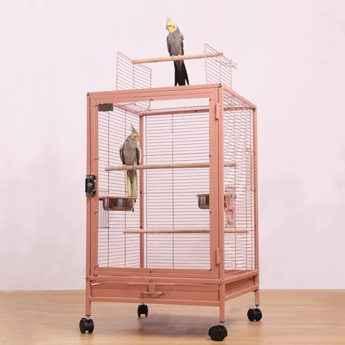 xixi-home Großer Vogelkäfig Tigerleder Papagei Vogelkäfig 46 * 46 * 77cm abnehmbare Palette mit Standbar und Nahrungsmittelbox, mit Rädern abnehmbar,Rosa-B von xixi-home