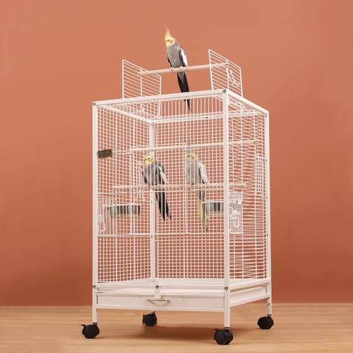 xixi-home Großer Vogelkäfig Tigerleder Papagei Vogelkäfig 46 * 46 * 77cm abnehmbare Palette mit Standbar und Nahrungsmittelbox, mit Rädern abnehmbar,Weiß-A xixi-home Großer Vogelkäfig Tigerleder Papagei Vogelkäfig 46 * 46 * 77cm abnehmbare Palette mit Standbar und Nahrungsmittelbox, mit Rädern abnehmbar,Weiß-A von xixi-home
