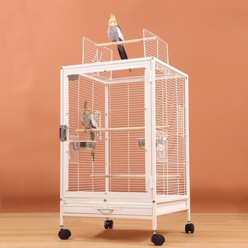 xixi-home Großer Vogelkäfig Tigerleder Papagei Vogelkäfig 46 * 46 * 77cm abnehmbare Palette mit Standbar und Nahrungsmittelbox, mit Rädern abnehmbar,Weiß-B von xixi-home