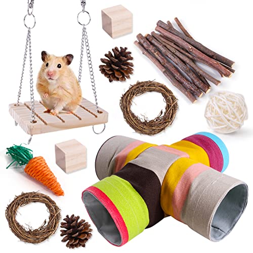 xixi-home Hamster-Spielzeug, 11 Stück, Hamster-Kauspielzeug für Zwerg, syrische Hamster, Langeweile, Brecher, natürliches Holz, Kleintier-Spielzeug, Zubehör-Set für Haustiere von xixi-home