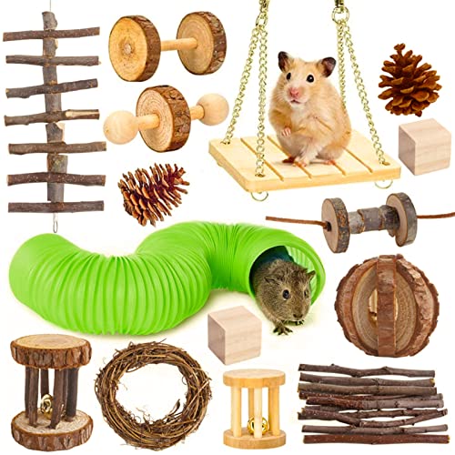 xixi-home Hamster-Spielzeug, 15 Stück, Hamster-Kauspielzeug für Zwerg, syrische Hamster, Langeweile, Brecher, natürliches Holz, Kleintier-Spielzeug, Zubehör-Set für Haustiere von xixi-home